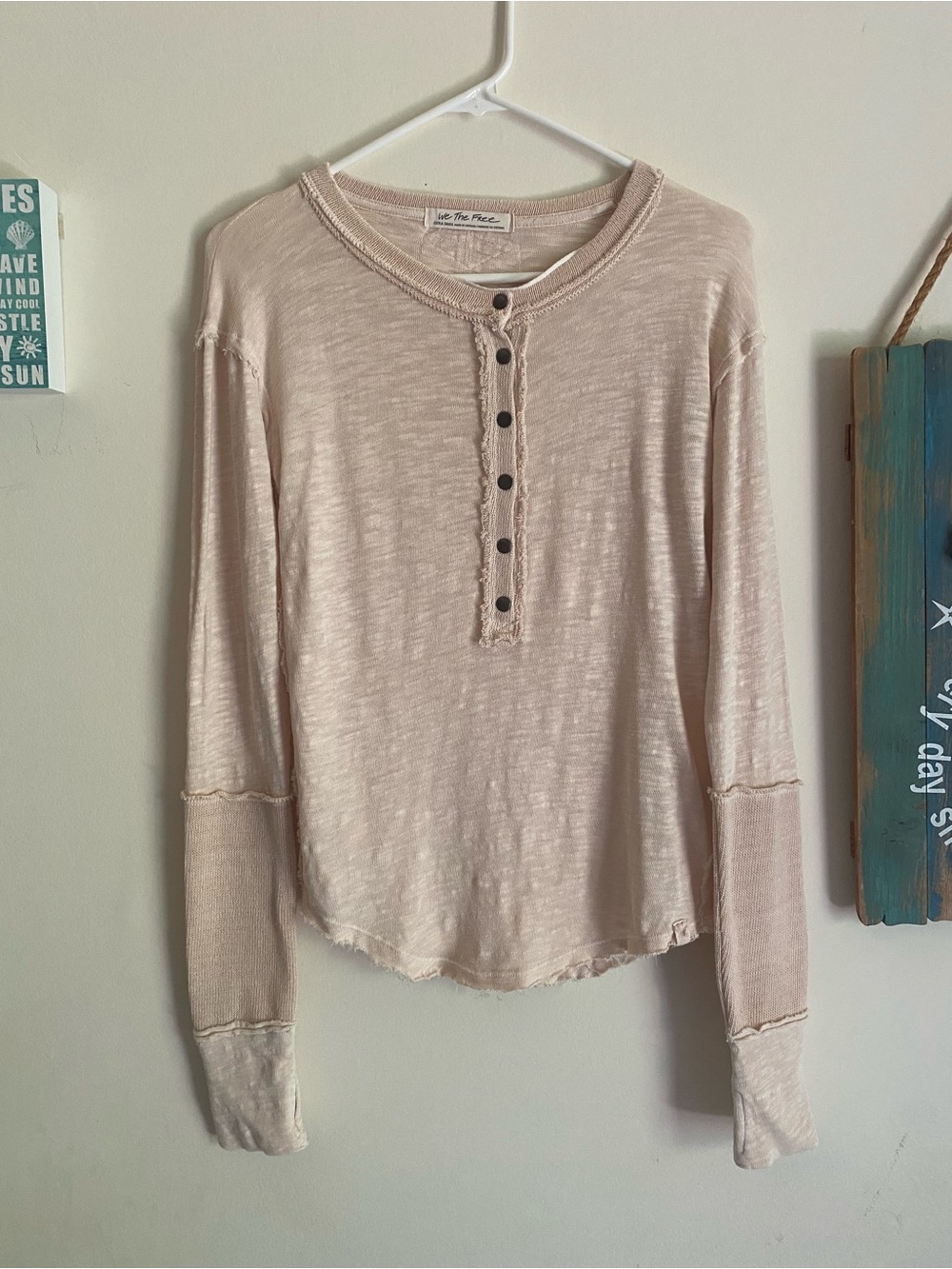 FREE PEOPLE WE THE FREE OATMEAL MIX MEDIA HENLEY